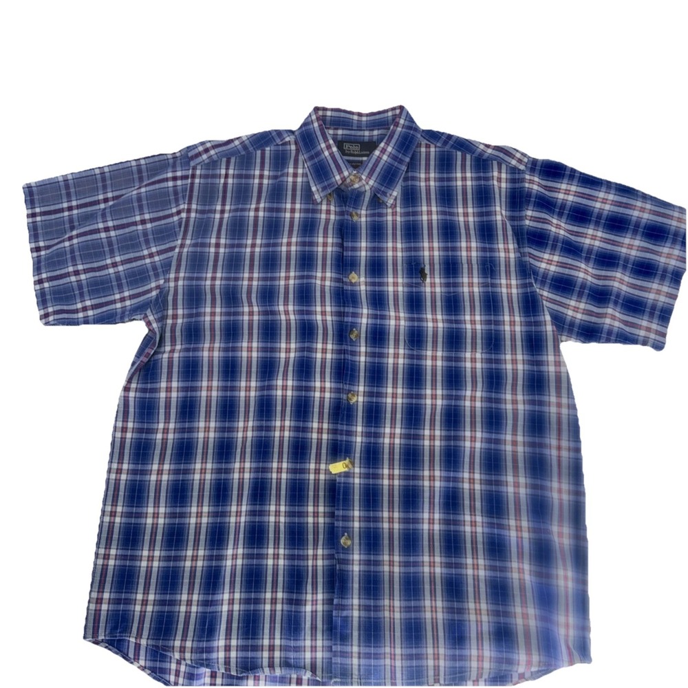 Vtg Polo Ralph Lauren Shirt Mens XXL Plaid Short Sleeve Pocket Pony 90s Cotton